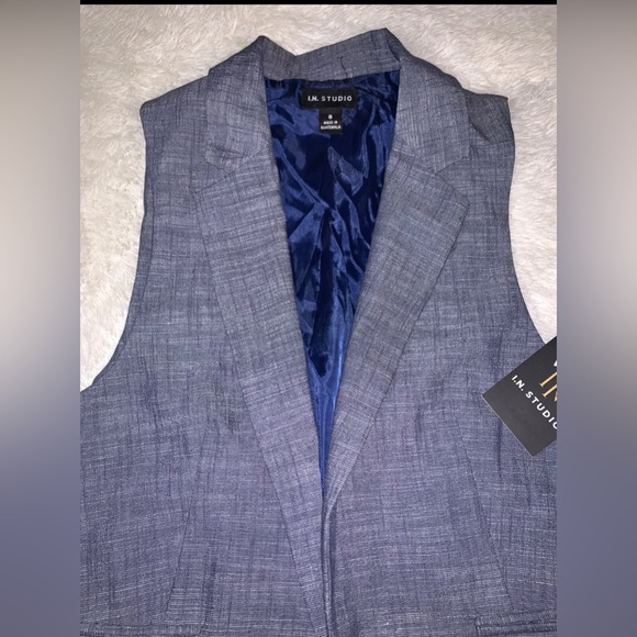 I. N. Studio Women’s Navy Blue Denim Like Vest Open Front w/ Collar Sz 8 NWT - Picture 5 of 12